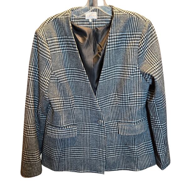 Entro Large Gray Plaid Women's Blazer Jacket Suit Coat Misses L 12 14 1 Button - Picture 1 of 5